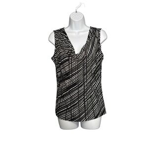 Calvin Klein Sleeveless Cowl Neck Top Black White Abstract Print Size S